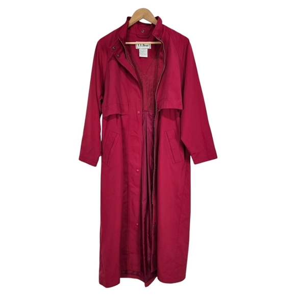VTG L.L. Bean Long Trench Coat Sz Medium Burgundy Outdoor 80s 90s Nylon Jacket - Picture 2 of 14